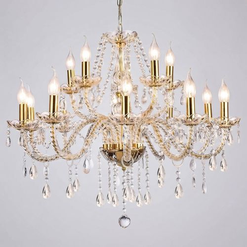 Crystal candle chandelier on a gold-finish frame