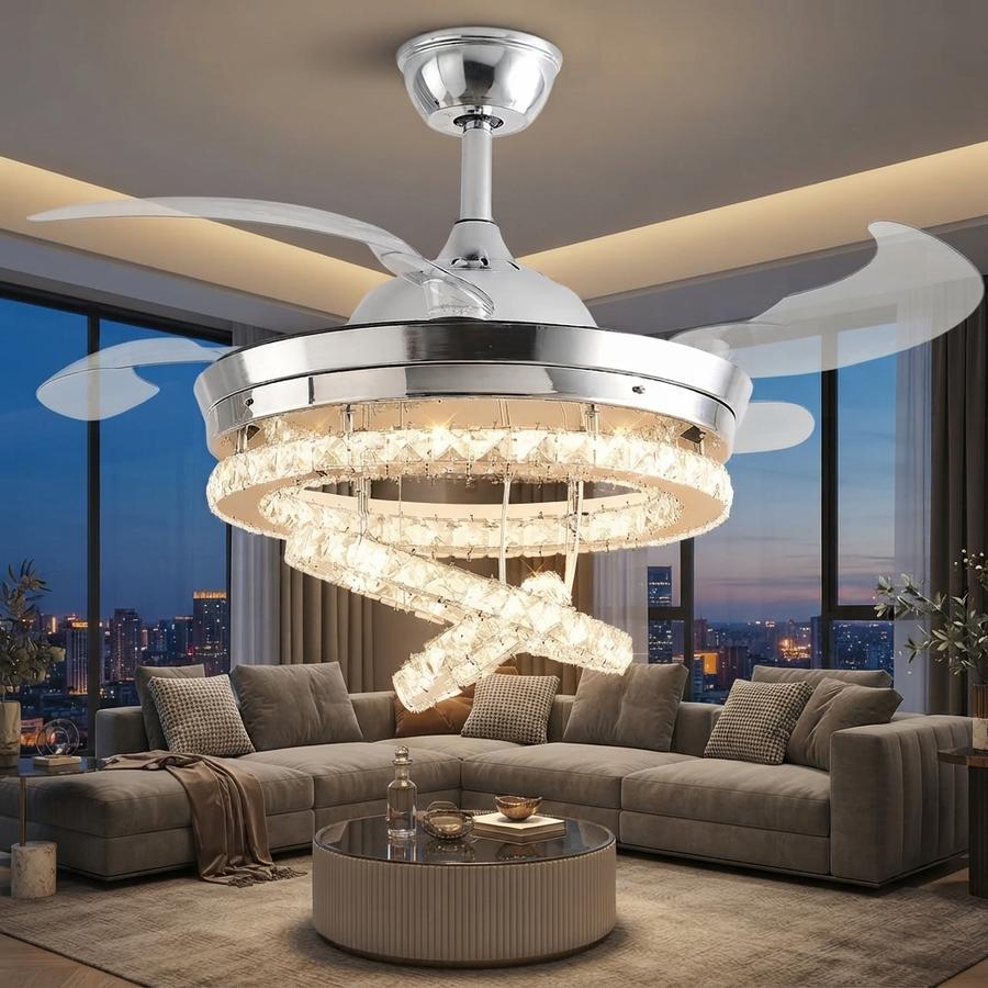 Crystal fandelier mounted on a bedroom ceiling